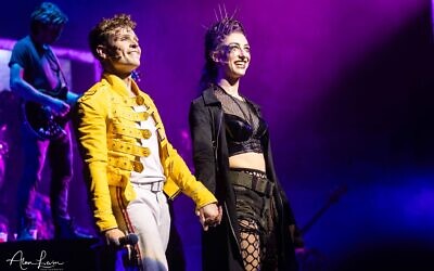 Nicolette Luisa and Stuart Brown as Scarabouche and Galileo in 'We Will Rock You," the Queen musical onstage at Tel Aviv's Opera House through September 14, 2023 (Courtesy Alon Levin)