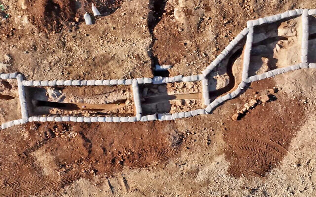 A handout photo sent out by the Israel Antiquities Authority on August 28, 2023, shows an aerial view of a 300 meter-long stretch of the Upper-Level Aqueduct found in Jerusalem's Givat Hamatos neighborhood. (Emil Aladjem/IAA)
