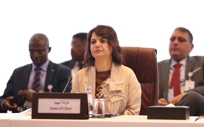 File: Najla Mangoush, Libya's Minister of Foreign Affairs, attends a signing ceremony in Doha on August 8, 2022. (Mustafa ABUMUNES / AFP)