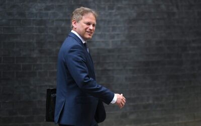 Britain's newly appointed Defense Secretary Grant Shapps leaves Number 10 Downing Street in London on August 31, 2023. (Daniel Leal/AFP)
