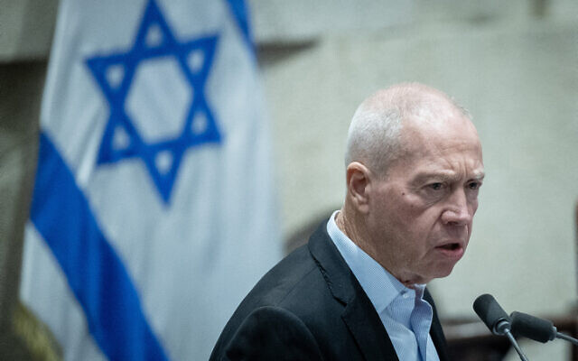 Minister of Defence Yoav Gallant during a discussion and a vote in Knesset, July 30, 2023. (Yonatan Sindel/Flash90)
