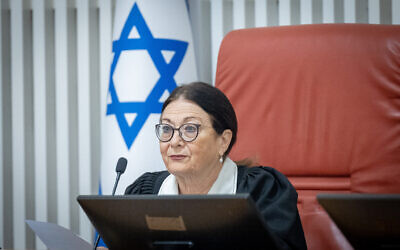 President of the Supreme Court Esther Hayut at the Supreme Court in Jerusalem, August 3, 2023. (Yonatan Sindel/Flash90)