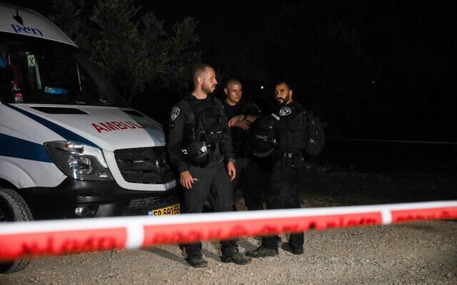 Police at the scene of a quadruple homicide in the northern town of Abu Snan, August 22, 2023. (Shir Torem/Flash90)