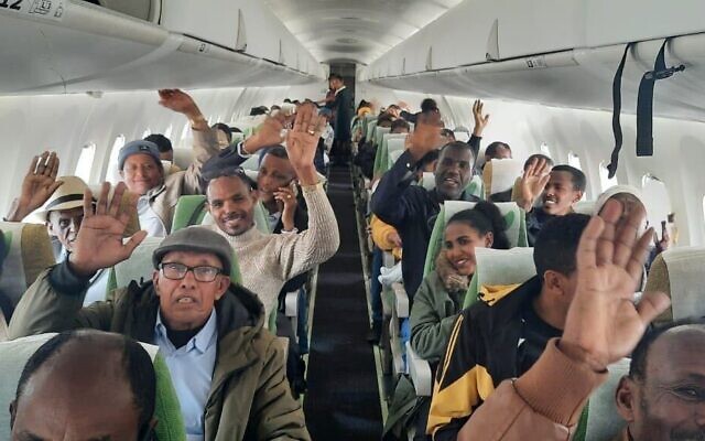 Israelis and Ethiopian Jews board flights from Gondar and Bahir Dar to Addis Ababa, part of the Israeli government rescue operation amid fighting in northern Ethiopia August 10, 2023. (Israel Embassy in Addis Ababa)