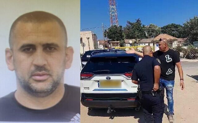 Police arrest Rami Ismail (left) near Kiryat Shmona on August 11, 2023, on suspicion of extortion attempts. (Israel Police)