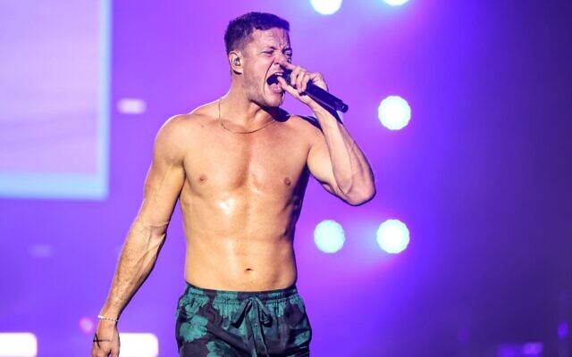 Dan Reynolds, lead singer of Imagine Dragons, which performed in front of a crowd of more than 62,000 on August 29, 2023 in Tel Aviv (Courtesy Omer Keidar)