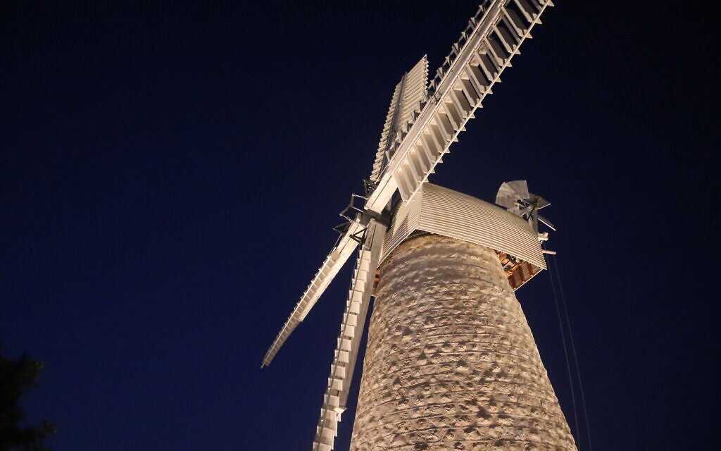 The Jerusalem windmill where participants meet for the Lights Tour. (Shmuel Bar-Am)