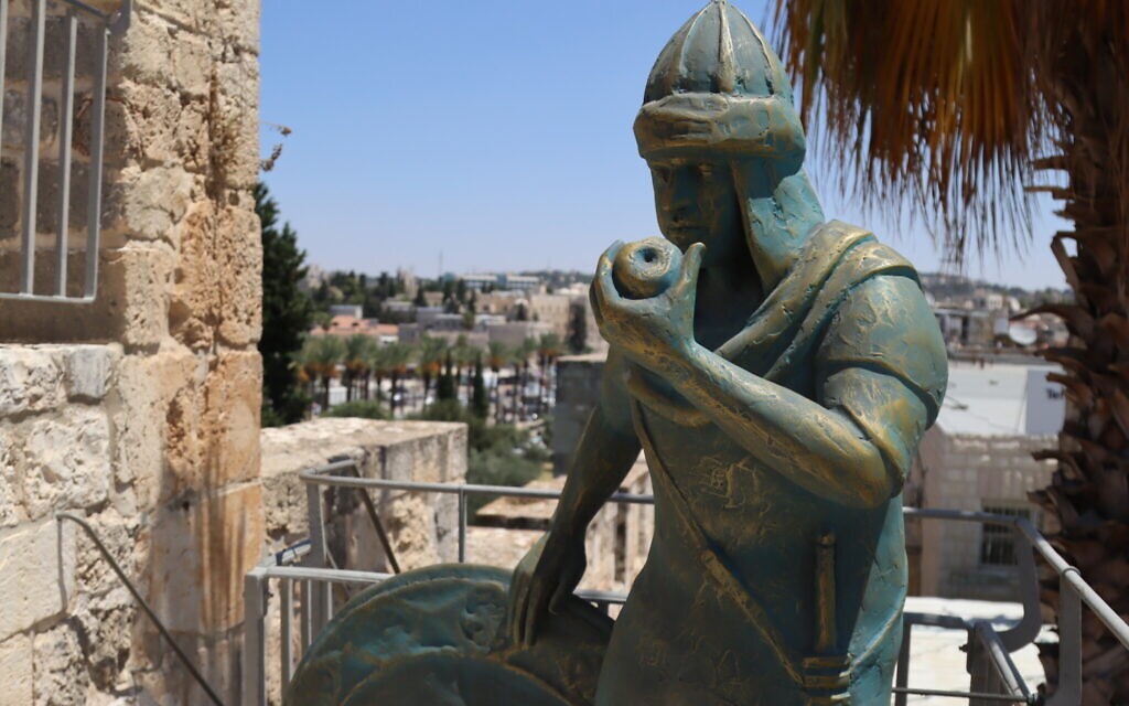A statue of an Umayyad soldier on the Jerusalem Ramparts. (Shmuel Bar-Am)