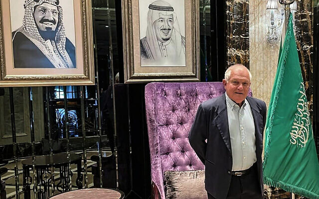 Israeli Tourism Minister Haim Katz in Riyadh, Saudi Arabia on September 27, 2023, on the first such high-level public mission to the oil-rich kingdom. (Israeli Tourism Ministry via AFP)