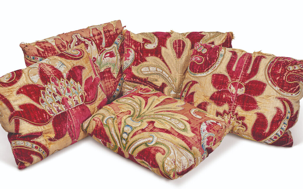 A set of five french purple velvet polychrome and metallic embroidered cushions from the Rothschild collection. (Courtesy of Christie's Images)