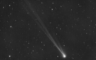 The comet C/2023 P1 Nishimura and its tail as seen from Manciano, Italy on September 5, 2023. (Gianluca Masi via AP)