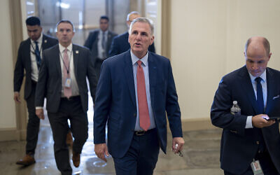 Speaker of the House Kevin McCarthy, a California Republican, arrives at the Capitol in Washington, DC, September 12, 2023. (AP Photo/J. Scott Applewhite)