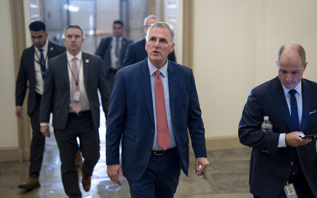 Speaker of the House Kevin McCarthy, R-Calif., arrives at the Capitol in Washington, early Tuesday, Sept. 12, 2023. (AP Photo/J. Scott Applewhite)