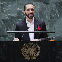 Nayib Bukele, president of El Salvador, addresses the 78th session of the United Nations General Assembly, at UN headquarters, September 19, 2023. (Frank Franklin II/AP)
