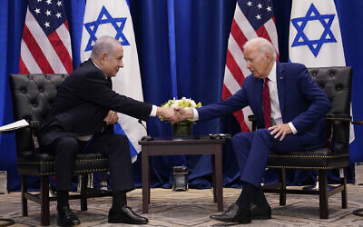 US President Joe Biden (right) meets with Prime Minister Benjamin Netanyahu in New York, Wednesday, Sept. 20, 2023.  (AP Photo/Susan Walsh)