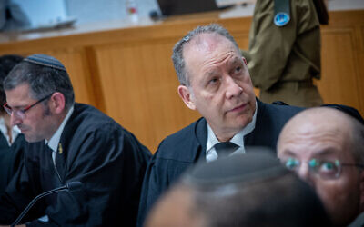 Attorney Ilan Bombach, hired by the government as independent legal counsel to represent its position in the High Court of Justice over petitions against the government-backed reasonableness limitation law, at a High Court hearing for those petitions, July 30, 2023. (Yonatan Sindel/Flash90)