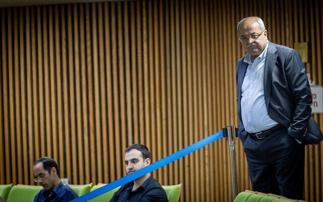 MK Ahmad Tibi, right, during a discussion and a vote at the Knesset, in Jerusalem on September 19, 2023. (Yonatan Sindel/Flash90)
