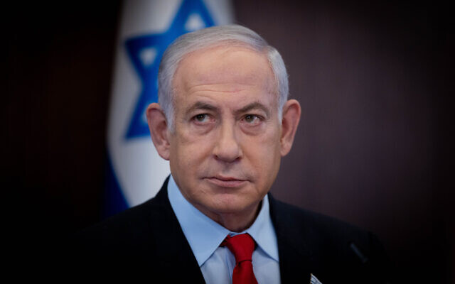 Prime Minister Benjamin Netanyahu leads a government conference at the Prime Minister's Office in Jerusalem on September 27, 2023. (Chaim Goldberg/Flash90)