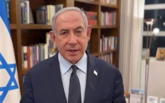 Prime Minister Benjamin Netanyahu issues a video plea to MK Benny Gantz to meet and negotiate over the judicial overhaul on September 9, 2023. (Screencapture)
