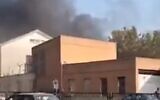 A fire breaks out at a car battery factory owned by Iran's Defense Ministry on September 28, 2023. (Screen capture/Twitter)