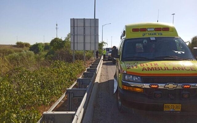 Paramedics at the scene of a deadly crash on Route 6, September 17, 2023. (Magen David Adom)