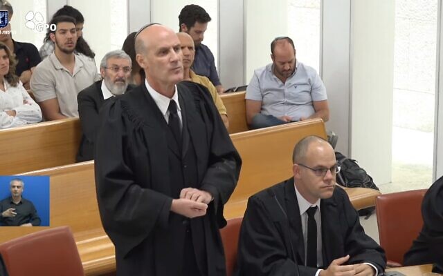 Government lawyer Michael Rabello at a High Court of Justice hearing on petitions against the government's prime minister recusal law, at the Supreme Court in Jerusalem, September 28, 2023. (Screenshot: Youtube; used in accordance with Clause 27a of the Copyright Law)