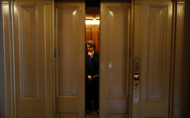 US Sen. Dianne Feinstein is seen in an elevator on Capitol Hill in Washington, April 17, 2013, after speaking on the Senate floor about gun legislation. (AP Photo/Charles Dharapak, File)