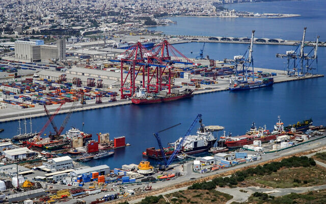 File: This picture taken on May 24, 2022, shows an aerial view of the port of Cyprus' southwestern city of Limassol. (Roy Issa/AFP)