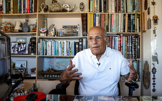 Former minister and army general Avigdor Kahalani gives an interview at his home in Tel Aviv on September 7, 2023. (Jack Guez/AFP)