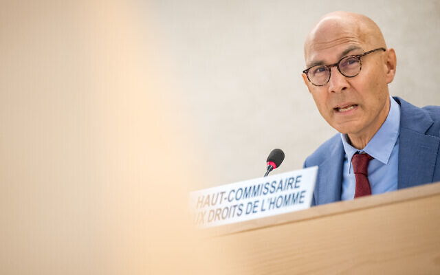 UN High Commissioner for Human Rights Volker Turk delivers a speech at the opening of the 54th UN Human Rights Council in Geneva, on September 11, 2023. (Fabrice COFFRINI / AFP)