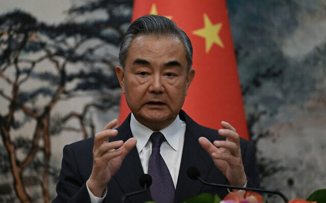 China's Foreign Minister Wang Yi attends the EU-China High-Level Strategic Dialogue at the Diaoyutai State Guest House in Beijing on October 13, 2023. (Pedro PARDO / AFP)