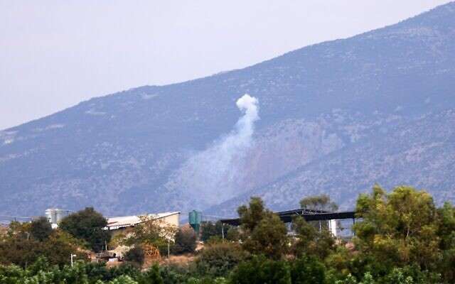 A picture taken near Moshav Kfar Yuval in northern Israel shows Israeli shellings on the Lebanese side of the border, October 30, 2023. (Jalaa MAREY / AFP)