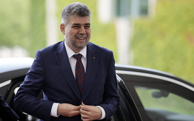 Romanian Prime Minister Marcel Ciolacu in Berlin, Germany, July 4, 2023. (AP Photo/Markus Schreiber)