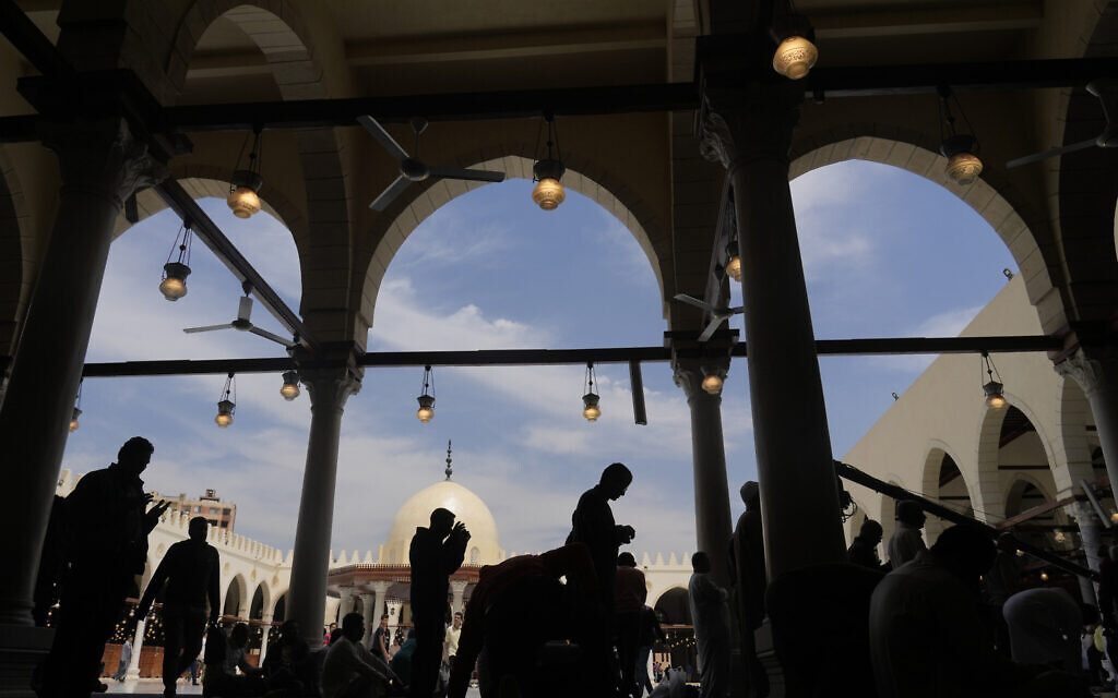Muslims attend Friday prayers during the Muslims holy fasting month of Ramadan, at Amr ibn al-Aas Mosque, in Cairo, Egypt, April 14, 2023. (AP Photo/Amr Nabil, File)