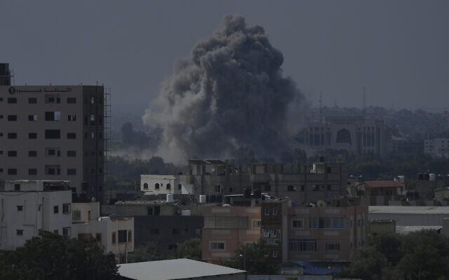 Smoke rises following an Israeli airstrike in Gaza City, Wednesday, Oct. 11, 2023.  (AP Photo/Hatem Moussa)