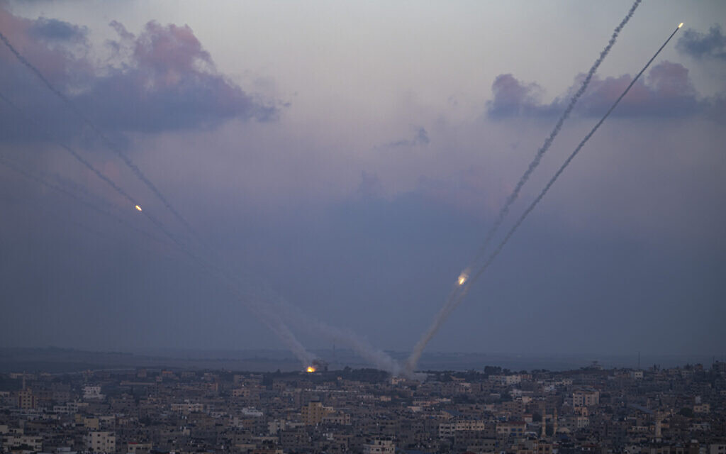 Rockets are fired toward Israel from the Gaza Strip, Wednesday, Oct. 11, 2023(AP/Fatima Shbair)