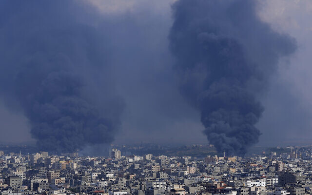 Smoke rises following Israeli airstrikes in Gaza City, Wednesday, Oct. 11, 2023. (AP/Adel Hana)