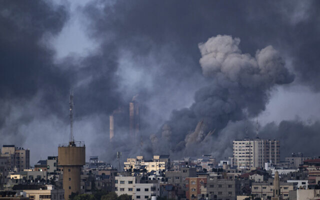Smoke rises following an Israeli airstrike in Gaza City, Oct. 11, 2023 (AP Photo/Fatima Shbair, File)