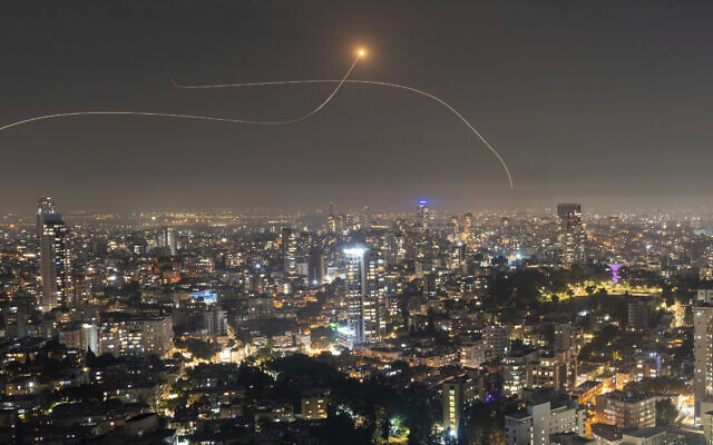 Israeli Iron Dome air defense system fires to intercept a rocket fired from the Gaza Strip, in central Israel, Oct. 28, 2023. (AP Photo/Oded Balilty)