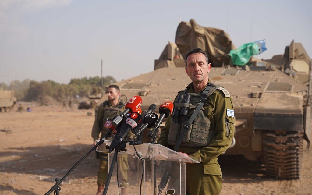 IDF Chief of Staff Lt. Gen. Herzi Halevi at a briefing on October 24, 2023. (Emanuel Fabian/ Times of Israel)