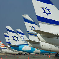 File: El Al airplanes on the tarmac at Israel's Ben Gurion International Airport, October 4, 2022. (Moshe Shai/Flash90)