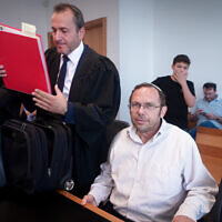 Israel Zeira, the head of Rosh Yehudi, arrives for an arbitration hearing at the Tel Aviv District Court in Tel Aviv, October 4, 2023. (Avshalom Sassoni/Flash90)