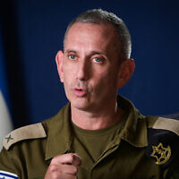 IDF Spokesperson Daniel Hagari gives a statement to the media in Tel Aviv on October 16, 2023. (Avshalom Sassoni/ Flash90)
