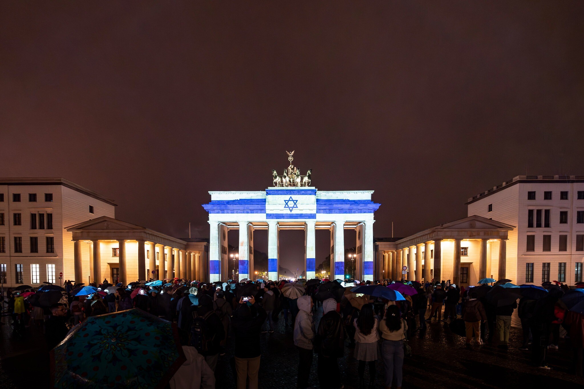Brandenburg Gate in Berlin lights up with Israeli flag in solidarity