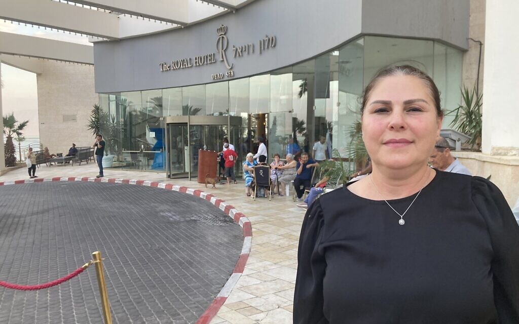 The Royal Hotel CEO Ruth Cohen says she has lost 80% of her employees who are either Palestinians under curfew, or Ukrainians and Argentinians who left the country when war broke out, Dead Sea, October 30, 2023. (Mati Wagner/Times of Israel)