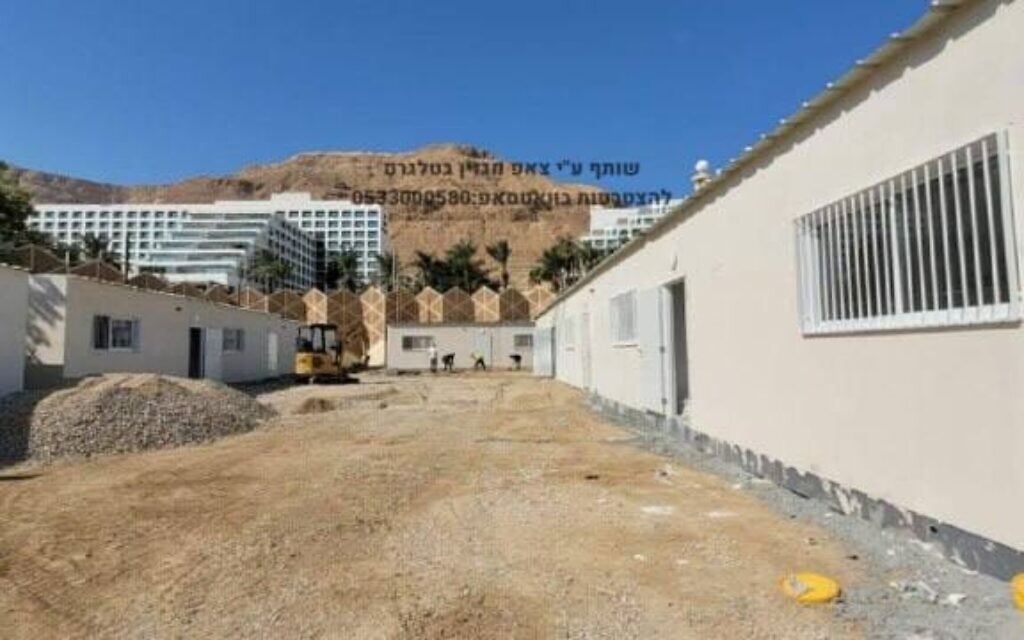 Prefab buildings to be used as school rooms for evacuee children, Dead Sea, October 30, 2023 (Education Ministry)