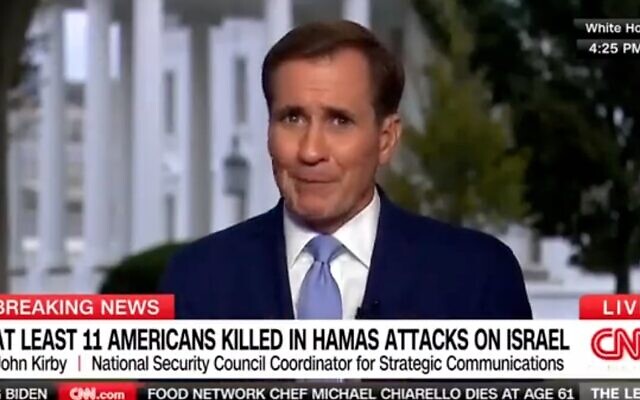 White House National Security Council spokesperson John Kirby chokes up while discussing the scenes coming out of Israel after Hamas's surprise attack during a CNN interview on October 9, 2023. (Screen capture/X)