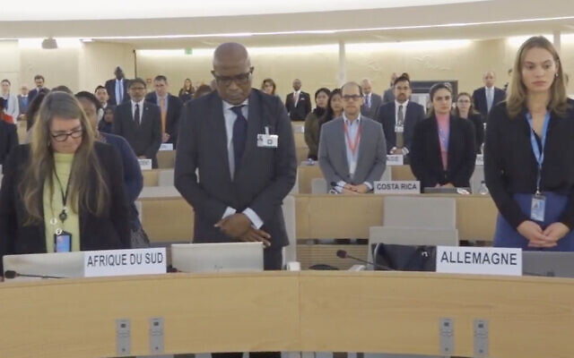 The UNHRC holds a moment of silence for the loss of life in "Palestinian territory and elsewhere," after Hamas slaughters over 900 Israelis. (Screenshot/Used in accordance with clause 27a of the copyright law)