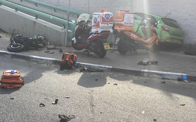 The scene of a deadly hit-and-run near Netanya that claimed the lives of two people, October 6, 2023 (United Hatzalah)