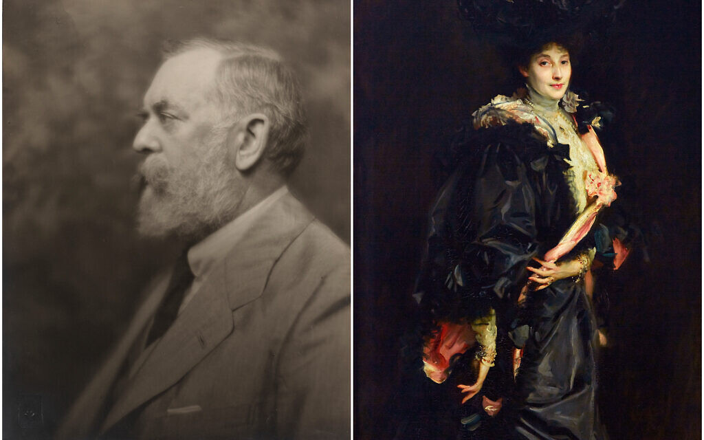 A composite of artist John Singer Sargent, circa 1910, (Sidney Robert Carter/ Courtesy Museum of Fine Arts, Boston) and his portrait of Lady Sassoon (Aline de Rothschild) 1907 (Private collection/ Courtesy Museum of Fine Arts, Boston).